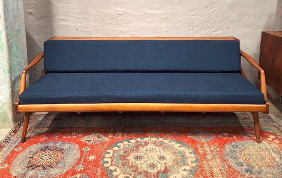 Image 1 of Sofá cama convertible danés de teca con respaldo integrado, década de 1960.