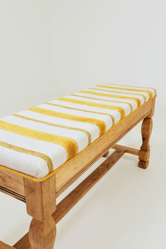 Image 1 of Panca vintage rustica in legno di quercia Lin farbics