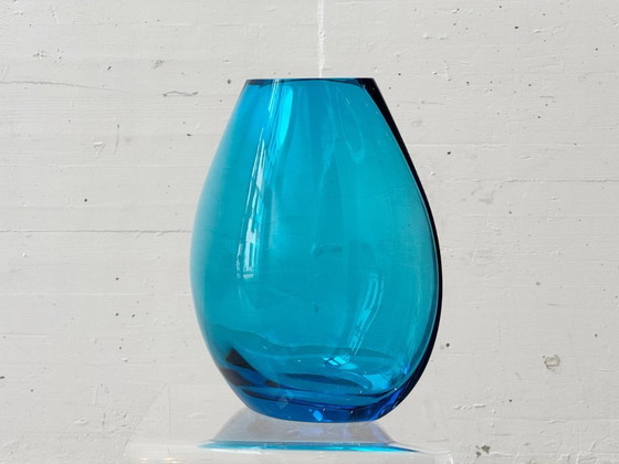 Image 1 of Sarner Cristal glass vase, blue tinted studio glass, Switzerland 1970s