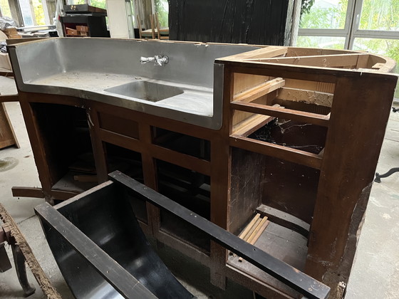 Image 1 of 1950s oak and Formica bar