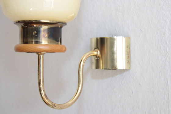 Image 1 of Set of 2 wall lamps brass glass shade 80s J Vintage