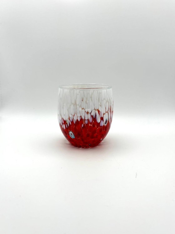 Image 1 of Juego de 6 vasos de vidrio soplado veneciano con efecto Murano Murrine fusionado en vidrio, hechos a mano en Italia.