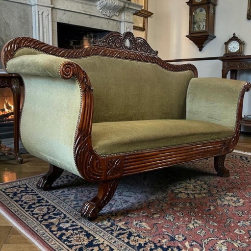 Poltrona/divano/due posti vintage in stile barocco verde