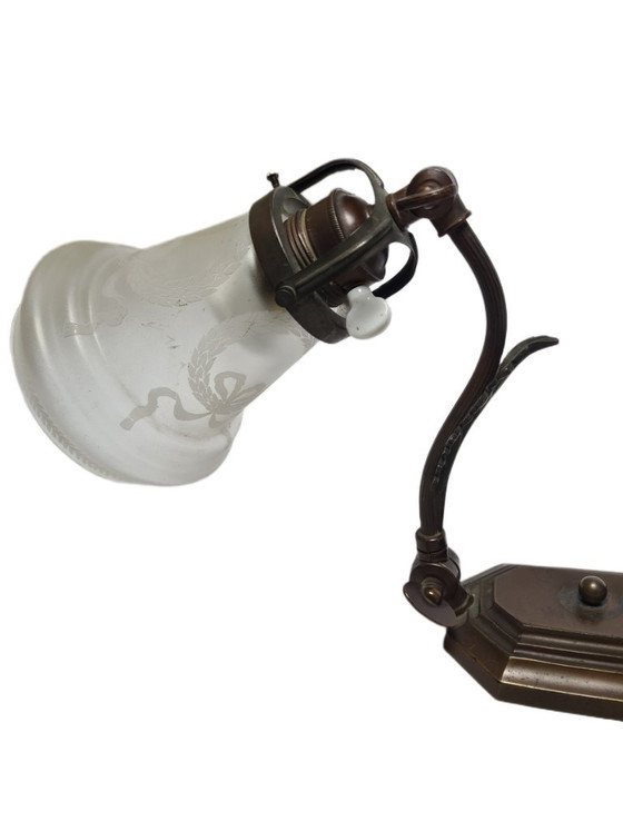 Art Nouveau Duitse pianolamp van glas en tin, jaren 1900 – Bureaulampen, Metal (photo 9 of 9)