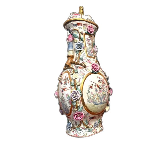 Image 1 of 🌸🐉 Vintage Canton Porcelain Covered Vase – Phoenix, Roses & Figures – 19th Century China ✨
