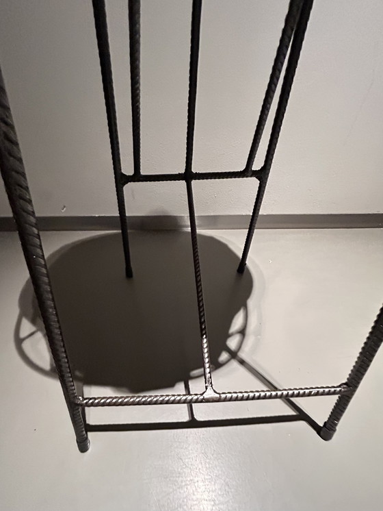 Image 1 of Barkrukken vintage industrieel met echt leren zitting