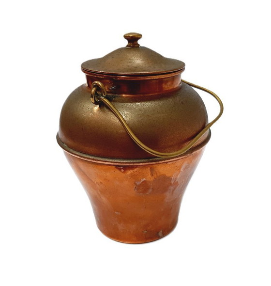 Image 1 of Vintage Small Copper Pot with Lid and Handle, Cauldron, Churn