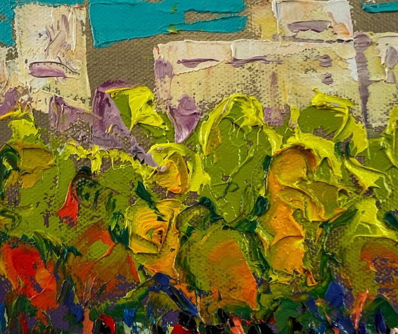 Image 1 of Original Oil Painting Summer Houses Landscape Morning City