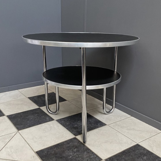 Runder 2-stufiger Mauser Werke Bauhaus Couchtisch – Couchtische, Metal, Chrome (photo 7 of 13)