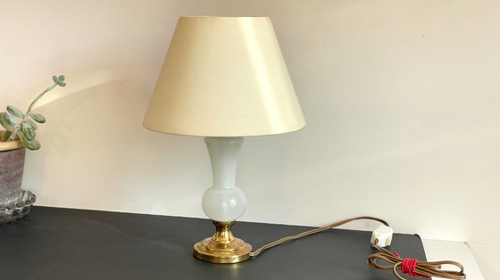 Image 1 of LAMPE Verre OPALIN et Laiton VINTAGE