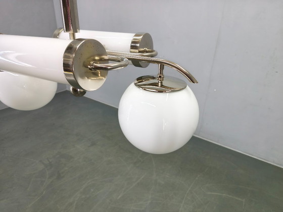 Image 1 of Exceptional Bauhaus Chrome Chandelier with Glass Shades, 1930s