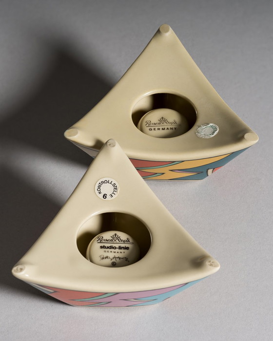 Image 1 of Dorothy Hafner for Rosenthal, “Flash” Vase Duo with Matching Candleholder Pair, Germany, 1980s