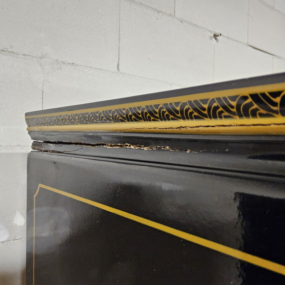 Image 1 of Vintage Chinese black lacquer cabinet birds and flowers bohemian / bohemian / oriental cabinet