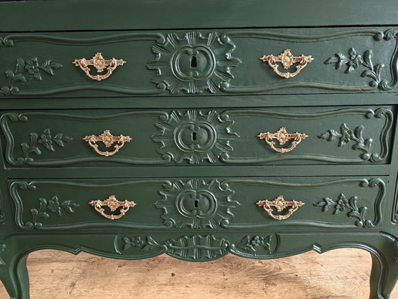 Image 1 of Vintage green secretary cabinet with gold fittings / desk