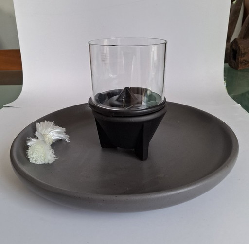 Juego de Adviento: cuenco celta y soporte para fuego fundidor con cristal de viento