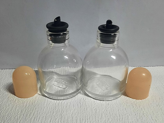 Image 1 of Vintage Bodum Cruet Set – Design Carsten Jørgensen | Olie & Azijn + Zout & Peper | Ovale Houder | 20x13x16 cm