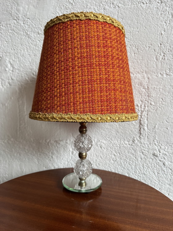 Image 1 of Small glass, mirror and brass lamp from the 1960s