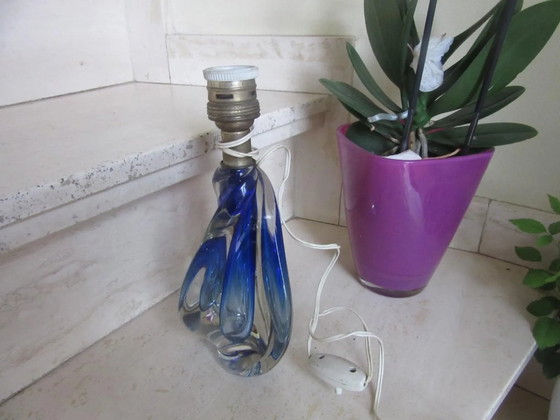Image 1 of Base de lámpara pequeña Val St Lambert VSL de cristal azul modernista