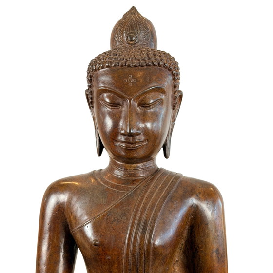 Buda Muchalinda Monumental de Bronce – Tailandia, Siglos XIII–XIV – 122 cm – Esculturas, Bronze, Gold (photo 5 of 11)