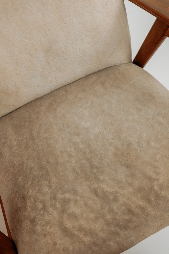 Image 1 of Fauteuil vintage en teck, années 1960 - Revêtement beige
