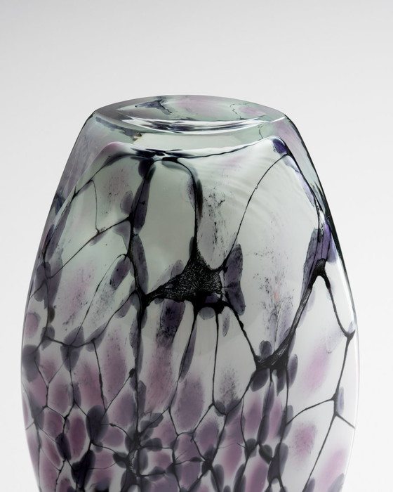 Image 1 of Large Murano Art Glass Vase 1980s • Hand Blown • Violet Black White Postmodern Italian