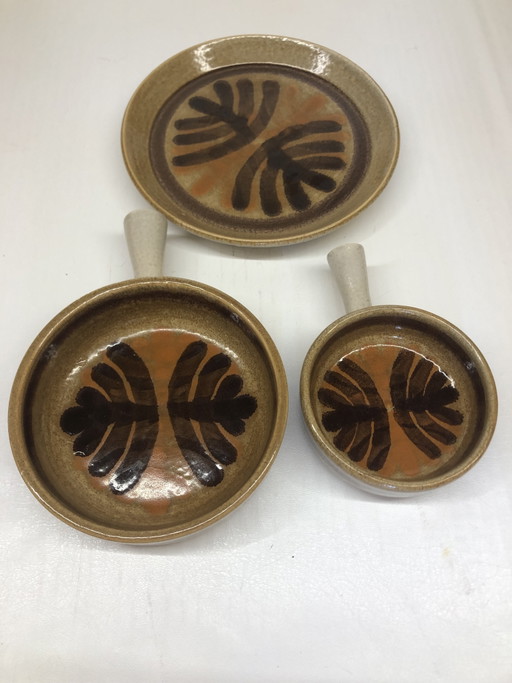 Set Von 3 Platten Typ Caquelons Aus Keramik Vintage De Pornic, Palmyre-Dekor.