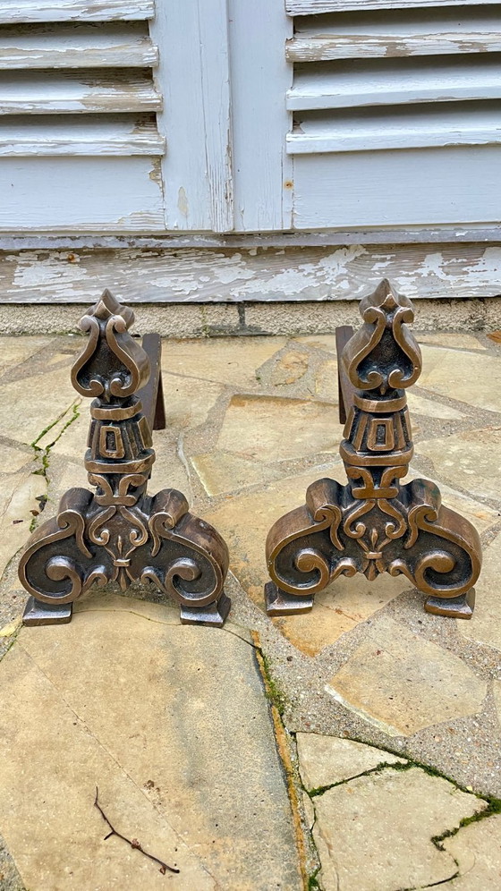 Image 1 of Pair of FOLDING CHENETS Solid Brass VINTAGE