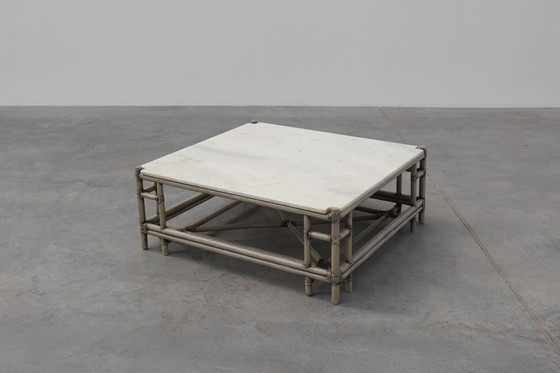 Image 1 of Large wicker coffee table "Attila" with marble top by Gasparucci Italy