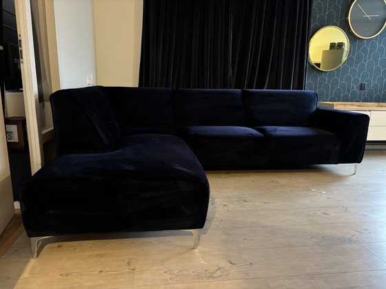 Image 1 of Navy velvet corner sofa