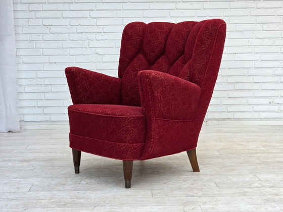 Image 1 of Anni '60, poltrona danese, tessuto originale rosso per mobili.