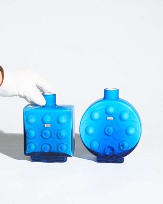 Image 1 of Friedrich Kristall „Bubble“ Pop-Art-Vasen-Duo – Blaues Überfangglas, Deutschland, 1970er Jahre