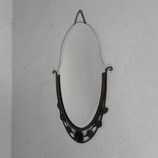 Art Deco mirror with faceted glass in steel frame, 1930s