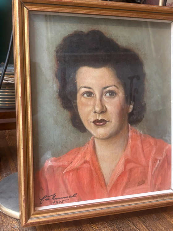 Dipinto a olio su tavola, Ritratto femminile, 1945, Dipinti e disegni (foto 6 di 7)