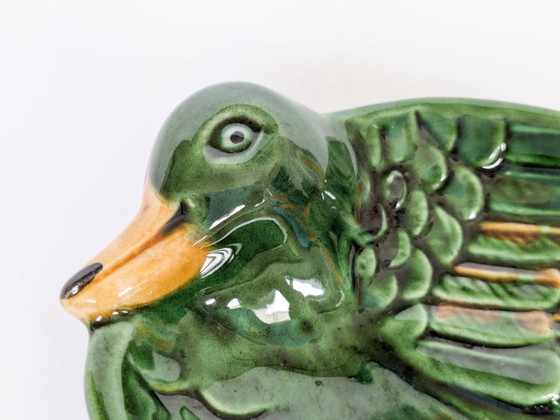 Vintage Green Barbotine Majolica Duck Dish, Sculptural Ceramic Soap Dish Trinket Tray – Bowls (photo 5 of 11)