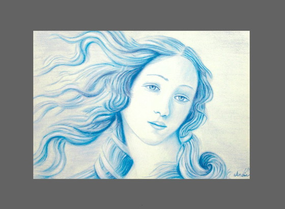 Image 1 of Original pastel drawing. Modern interpretation of Botticelli's Venus. Painting of Botticelli's Venus. New.