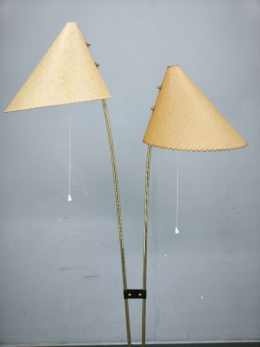 Lampadaire tchèque-japonais des années 1960 avec deux abat-jour en papier faits main