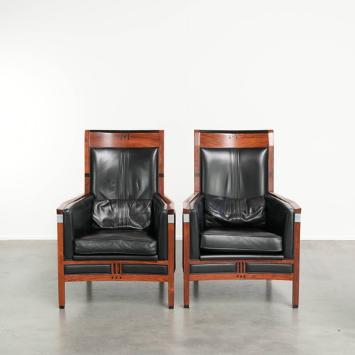 2x Fauteuils design Art Déco en cuir de vachette noir de la marque Schuitema de la série Decoforma