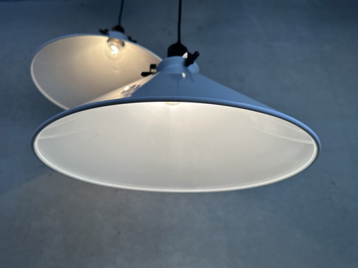 2 lampade a sospensione vintage in metallo bianco - anni '80