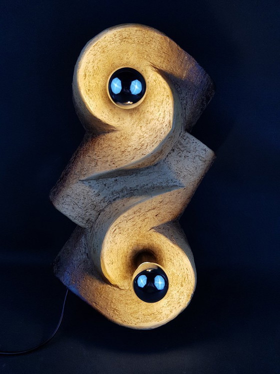 Image 1 of Vintage Brutalist Chamotte Clay Wall Lamp - Mid-Century Modern Ceramics (1960s/1970s) 2 lamps