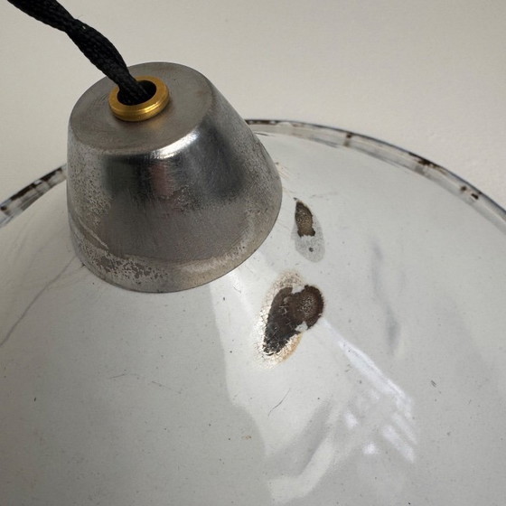 Image 1 of PAIR OF INDUSTRIAL CONICAL ENAMELED PENDANTS