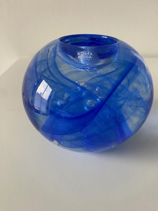 Anna Ehrner Kosta Boda 2 kandelaars Blue en White swirl