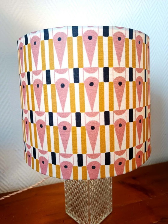 Image 1 of Whiskey carafe lamp and abstract lampshade