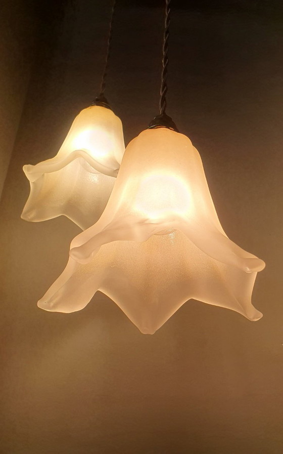 Image 1 of Set di 2 lampade a sospensione vintage in vetro di Murano a forma di calice