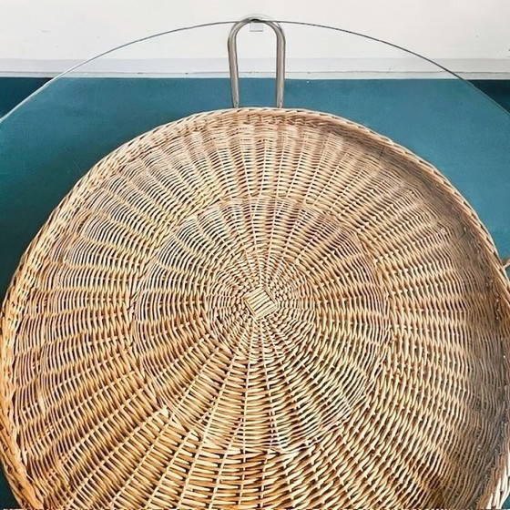 Image 1 of Vintage mid-century retro design salontafel rotan chroom glas riet 1970's