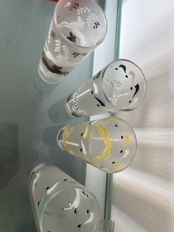 Image 1 of Set van 4 vintage Libbey Frosted Carrousel / Cavalcade Collins glazen - Mid Century Modern, jaren 1950 VS