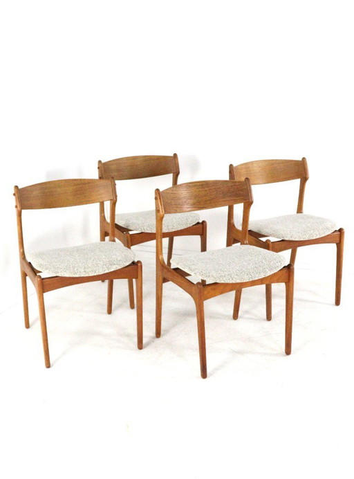 Set di 4 sedie da pranzo vintage di Erik Buch O.D. Mobler, modello 49, appena rivestite.