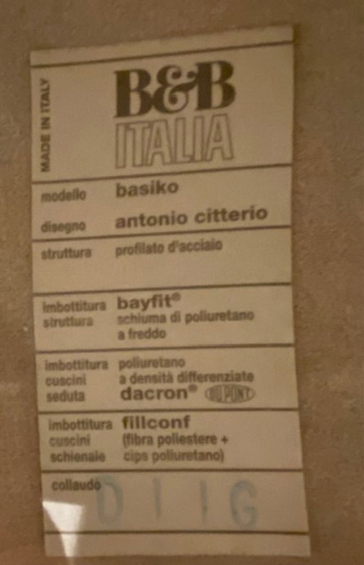 Bankstel B&B Italia, model Basiko, ontwerp Antonio Citterio