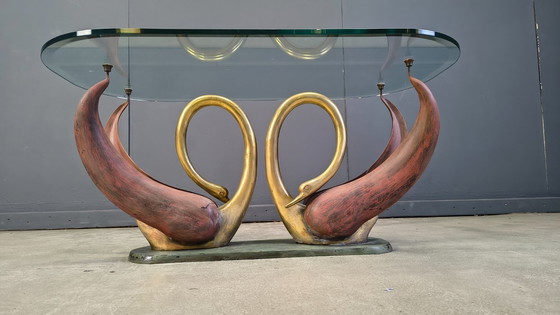 Image 1 of Vintage brass swan coffee table, 1980s 
