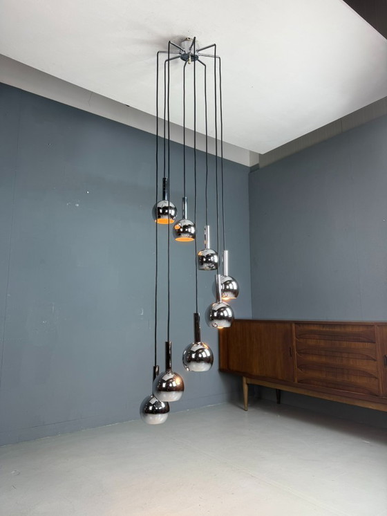 Image 1 of Wortmann & Filz cascadekroonluchter chroom, space age jaren 70