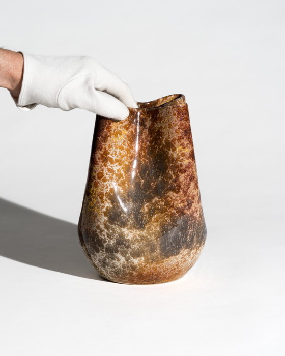 Image 1 of Richard Uhlemeyer Sculptural Studio Ceramic Vase – Rare Organic Form with Crystalline Metallic Glaze, Germany, 1970s